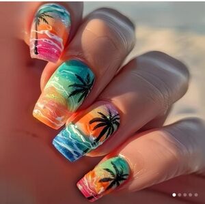 🔥3/$21 Tropical Sunset Press On Nails